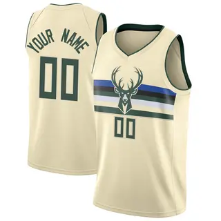 Milwaukee Bucks Men's Custom Cream Swingman Jersey - City Edition