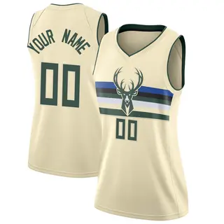 Milwaukee Bucks Women's Custom Cream Swingman Jersey - City Edition